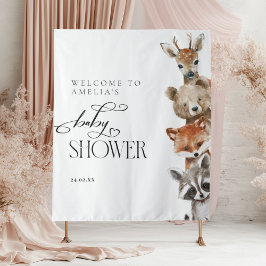 ウッドランド動物モダンニュートラルベビーシャワー タペストリー