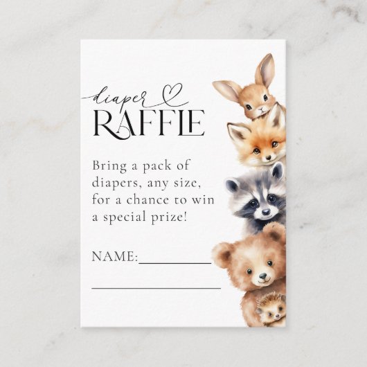 ウッドランド動物モダン赤ちゃんシャワーおむつ エンクロージャーカード (正面)