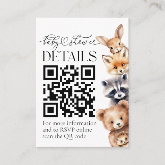 ウッドランド動物モダン赤ちゃんシャワー詳細 エンクロージャーカード (正面)