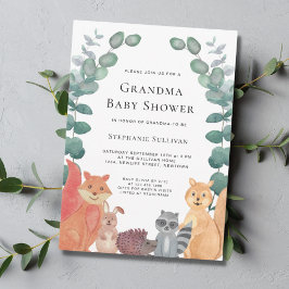 ウッドランド動物ユーカリおばあちゃん赤ちゃんシャワー 招待状