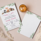 ウッドランド動物ユーカリプスピンクの赤ちゃんシャワー 招待状