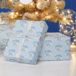 ウッドランド動物ライトブルーのクリスマス ラッピングペーパー