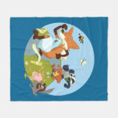 ウッドランド動物ランニングおもしろいのキツネとアナグマ漫画 フリースブランケット (正面(横))