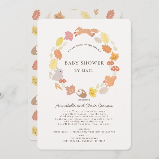 ウッドランド動物リースベビーシャワーbyメール 招待状 (正面/裏面)