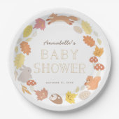 ウッドランド動物リース秋ベビーシャワー ペーパープレート (正面)