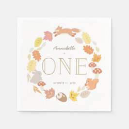 ウッドランド動物リース秋1st誕生日 スタンダードカクテルナプキン