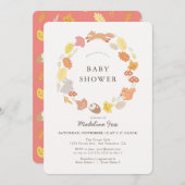 ウッドランド動物リース赤ちゃんシャワー 招待状 (正面/裏面)