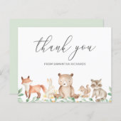 ウッドランド動物予算ベビーシャワーサンキューカード (正面/裏面)