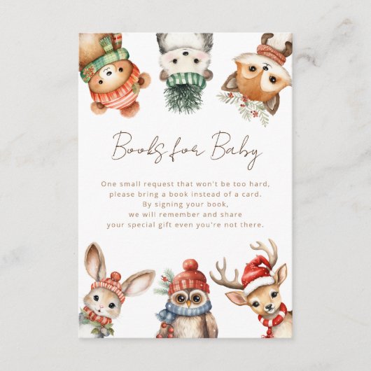 ウッドランド動物冬のクリスマスの本ベビー エンクロージャーカード (正面)