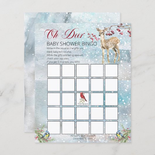 ウッドランド動物冬の少年の赤ちゃんシャワービンゴカード (正面/裏面)