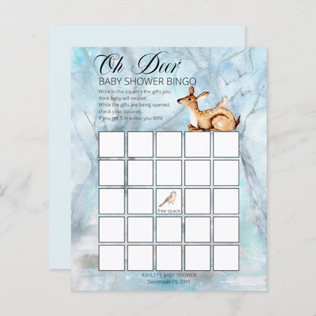 ウッドランド動物冬の少年の赤ちゃんシャワービンゴカード (正面/裏面)