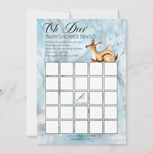 ウッドランド動物冬の少年の赤ちゃんシャワービンゴカード 招待状 (正面)