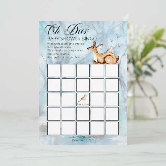ウッドランド動物冬の少年の赤ちゃんシャワービンゴカード 招待状 (スタンド正面)