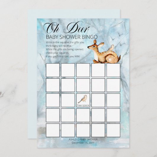 ウッドランド動物冬の少年の赤ちゃんシャワービンゴカード 招待状 (正面/裏面)