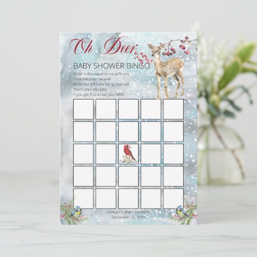 ウッドランド動物冬の少年の赤ちゃんシャワービンゴカード 招待状 (スタンド正面)