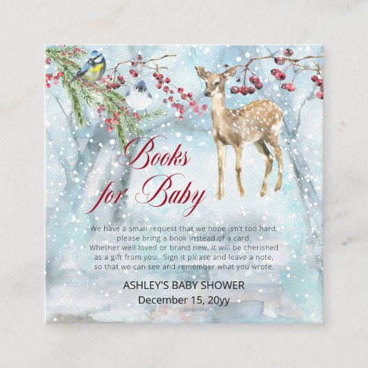 ウッドランド動物冬の赤ちゃんシャワーブックリクエスト エンクロージャーカード (正面)