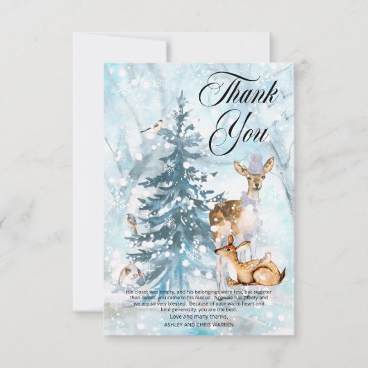 ウッドランド動物冬季少年の赤ちゃんシャワー サンキューカード (正面)