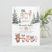 ウッドランド動物冬Oh男の子の赤ちゃんシャワー 招待状 (スタンド正面)