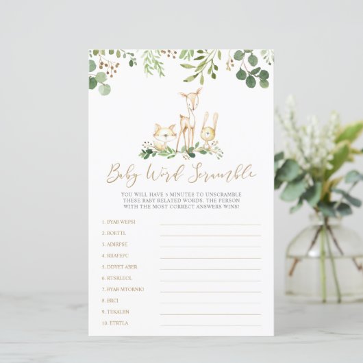 ウッドランド動物単語スクランブル赤ちゃんシャワーゲーム (スタンド正面)