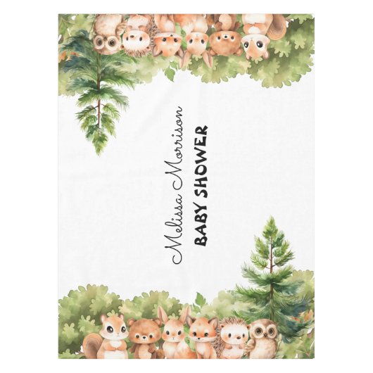 ウッドランド動物園アドベンチャー男の赤ちゃんシャワー テーブルクロス (正面)