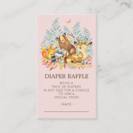 ウッドランド動物女子シャワーおむつラッフルチケット エンクロージャーカード