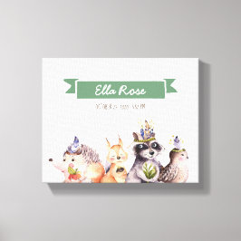 ウッドランド動物子供部屋名ウォールアート キャンバスプリント