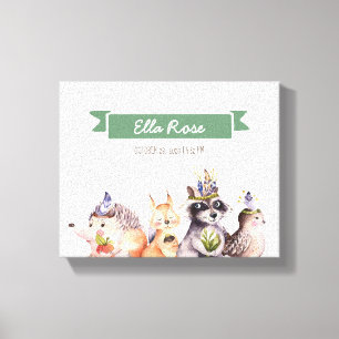 ウッドランド動物子供部屋名ウォールアート キャンバスプリント