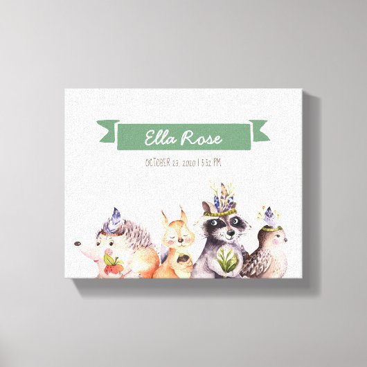 ウッドランド動物子供部屋名ウォールアート キャンバスプリント (正面)