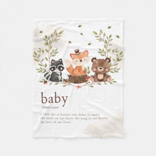 ウッドランド動物子供部屋家族の意味 フリースブランケット (正面)