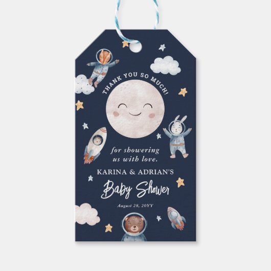 ウッドランド動物宇宙赤ちゃんシャワーありがとう ギフトタグ (正面)