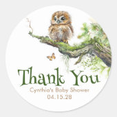 ウッドランド動物小さなフクロウ苔ワイルドサンキュー ラウンドシール (正面)