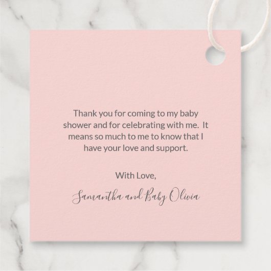 ウッドランド動物少女かわいい感謝の赤ちゃんシャワー フェイバータグ (裏面)