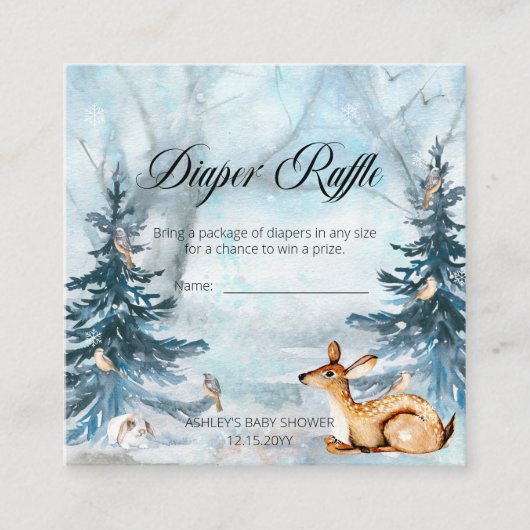 ウッドランド動物少年の赤ちゃんシャワーおむつラッフル エンクロージャーカード (正面)
