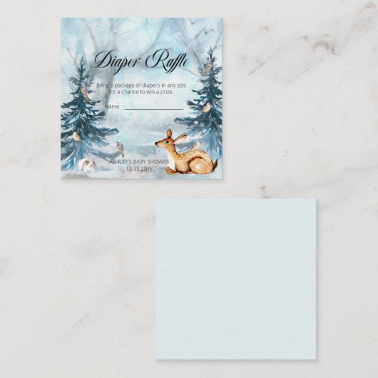 ウッドランド動物少年の赤ちゃんシャワーおむつラッフル エンクロージャーカード (正面/裏面)