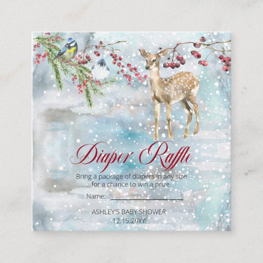 ウッドランド動物少年の赤ちゃんシャワーおむつラッフル エンクロージャーカード (正面)