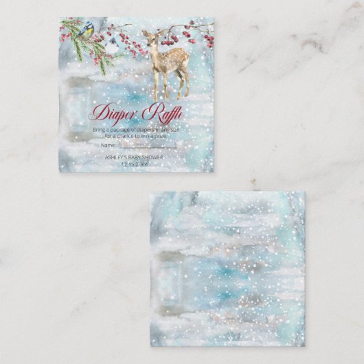 ウッドランド動物少年の赤ちゃんシャワーおむつラッフル エンクロージャーカード (正面/裏面)