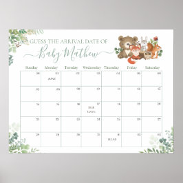ウッドランド動物推測ベビーの到着誕生ゲーム ポスター