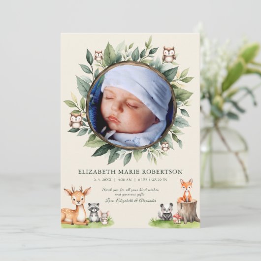 ウッドランド動物新生児誕生のお知らせ 招待状 (スタンド正面)