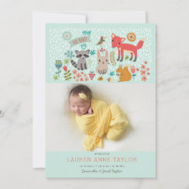 ウッドランド動物新生児誕生のお知らせ 招待状