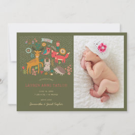 ウッドランド動物新生児誕生のお知らせ 招待状