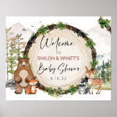 ウッドランド動物木スライス歓迎の看板ポスター ポスター (正面)