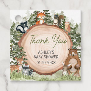 ウッドランド動物木スライス赤ちゃんシャワー広場 フェイバータグ