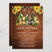 ウッドランド動物木製ひまわりライトシャワー 招待状 (正面/裏面)