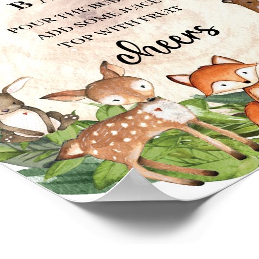 ウッドランド動物木製スライス桃佐バー標識 ポスター (角)