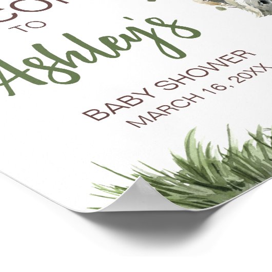 ウッドランド動物林の赤ちゃんシャワーへようこそ ポスター (角)