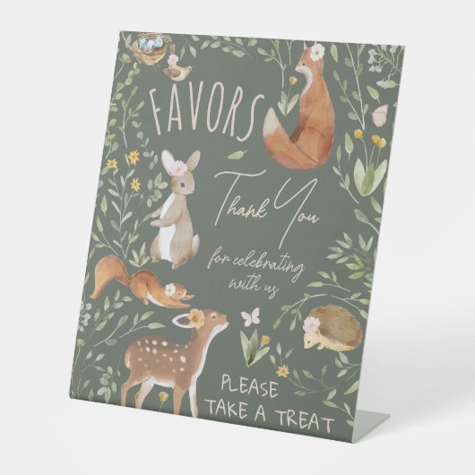 ウッドランド動物林の赤ちゃんシャワー好意サイン 台座サイン (正面)