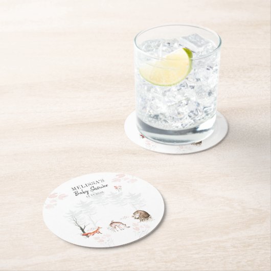 ウッドランド動物林の赤ちゃんシャワー ラウンドペーパーコースター (インサイチュ)