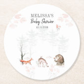 ウッドランド動物林の赤ちゃんシャワー ラウンドペーパーコースター (正面)