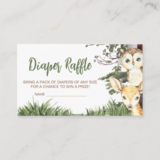 ウッドランド動物林赤ちゃんシャワーおむつラッフル エンクロージャーカード (正面)
