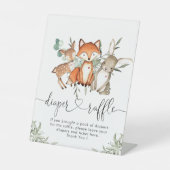 ウッドランド動物林赤ちゃんシャワーおむつラッフル 台座サイン (正面)